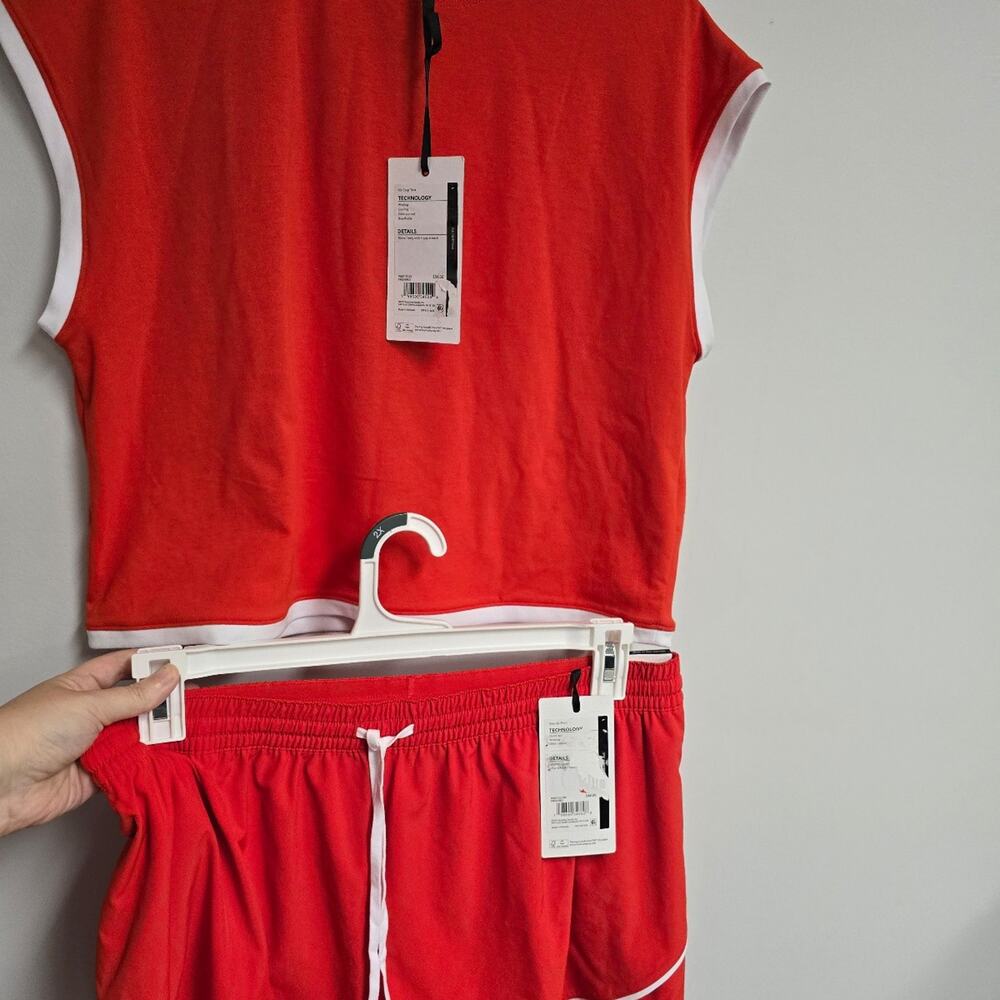 Calia Tennis Set Rib Crop Tank L + High Rise Step Up Shorts L NWT